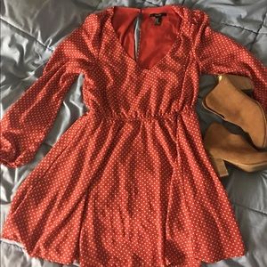 Orange dress with white polka dots